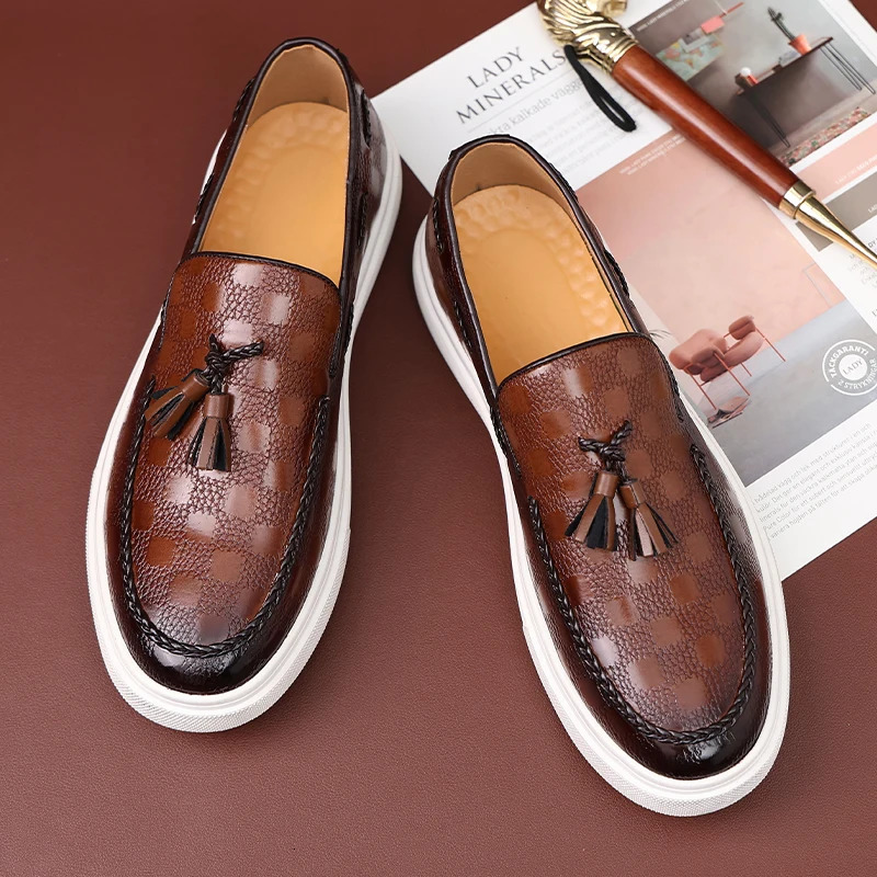 Men's Emed Leather Loafers - hot Classic Retro British Style Tassel Slip-on Driving Shoes for Outdoor Casual Wear