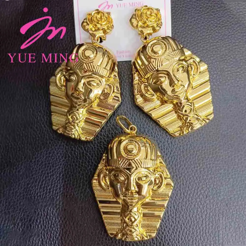 Vintage Jewelry Set Pyramid Ancient Egyptian Pharaoh Pendant Gold Copper Necklace Earrings Womens Jewelry Accessories Gifts 241112