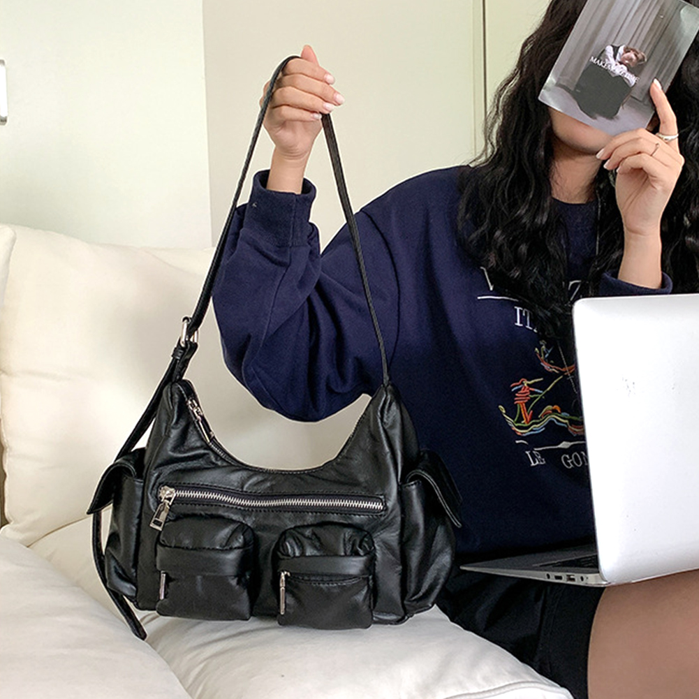 Women Retro Shoulder Bag Large Capacity Leather Tote Handbag Versatile Multi-Pocket Purse Crossbody Hobo Bag Girl Stylish Purse