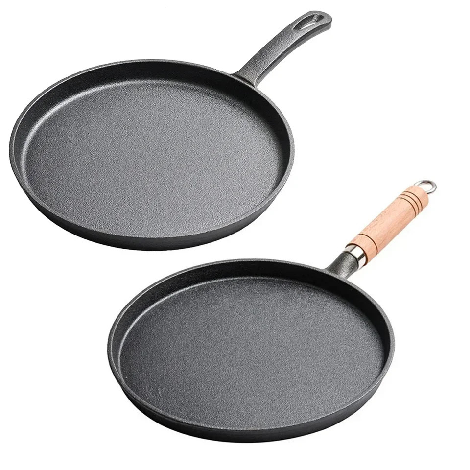 26cm Thickened Cast Iron Non-stick Frying Pan Cake Pancake Crepe Maker Flat Pan Fried Eggs Saucepan Kitchen Cookware 241111