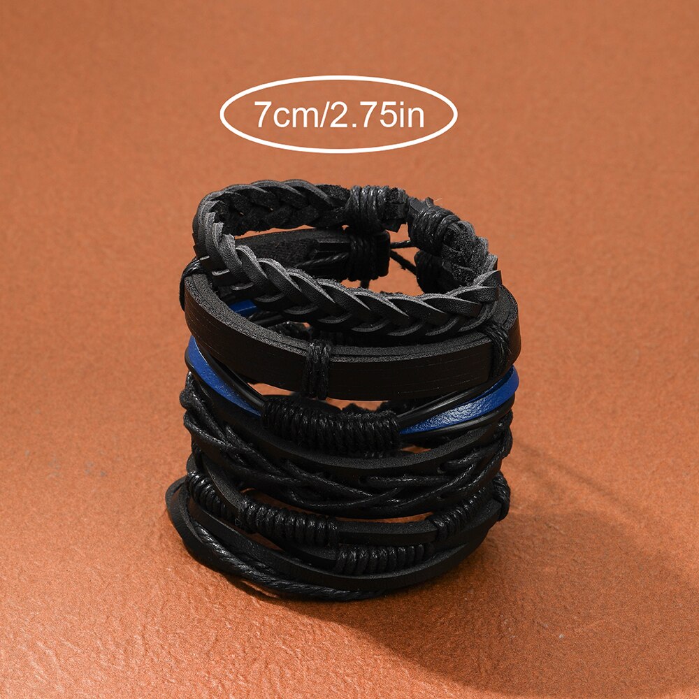 PCS New Vintage Hand Woven Wax Rope Cowhide Men s Leather Bracelet PU Accessories Party Rave 5