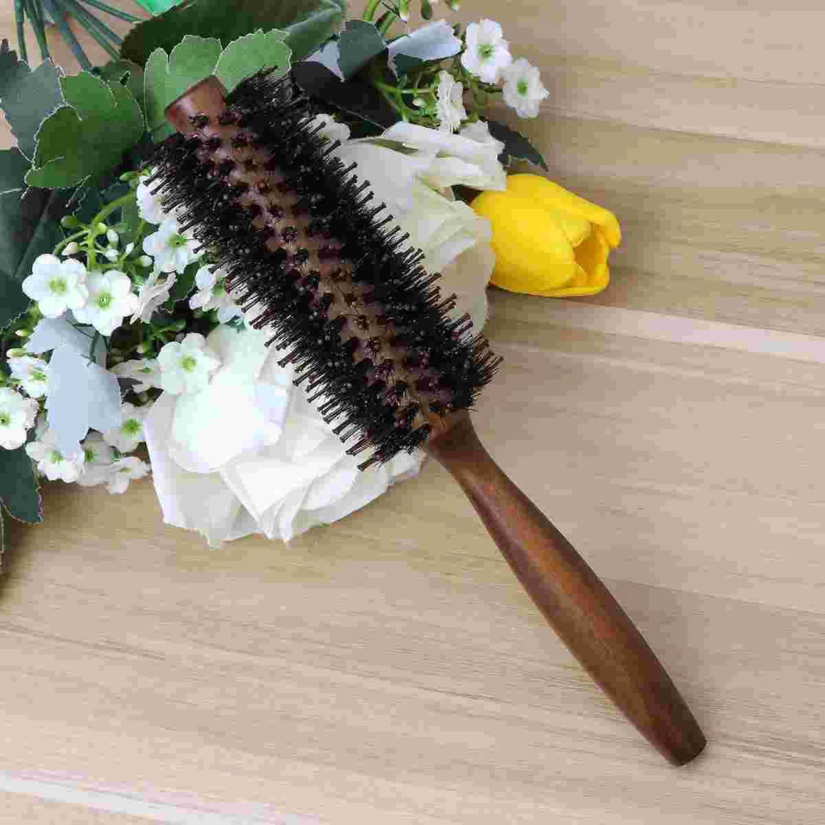 Curling hair dryer round comb suitable for women with curly hair bamboo and wood ladies W241112