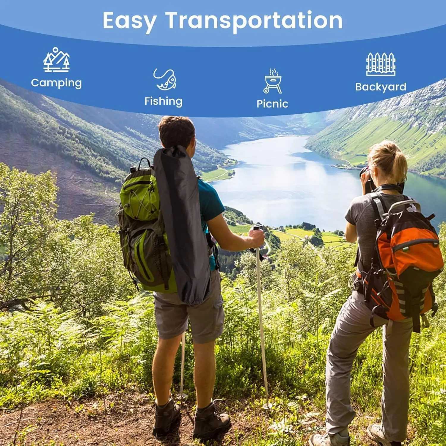 2 sets of pendant camping chairs with foot pads outdoor folding rocking chairs with comfortable headrests cup holders carrying bags portW241111