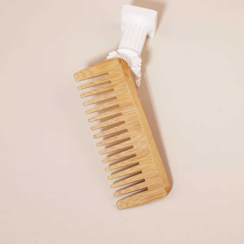 2-piece natural bamboo and wood hair comb set anti-static womens round wide toothed wood hair comb W241112