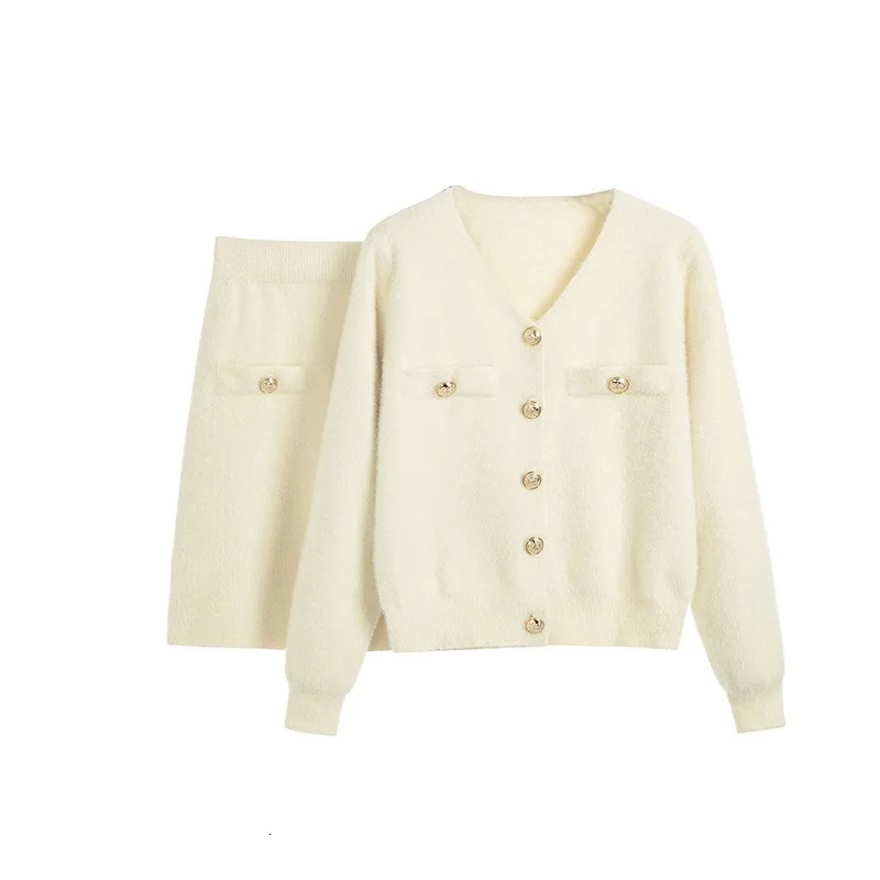 Advanced Sense Dress Fashion Casual Set Women Show Thin Temperment Small Fragrance Knitted Two Piece Skirt Set 241112