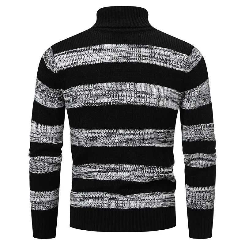 Mens black and white horizontal striped turtle neck fashionable long sleeved sweater W2411111