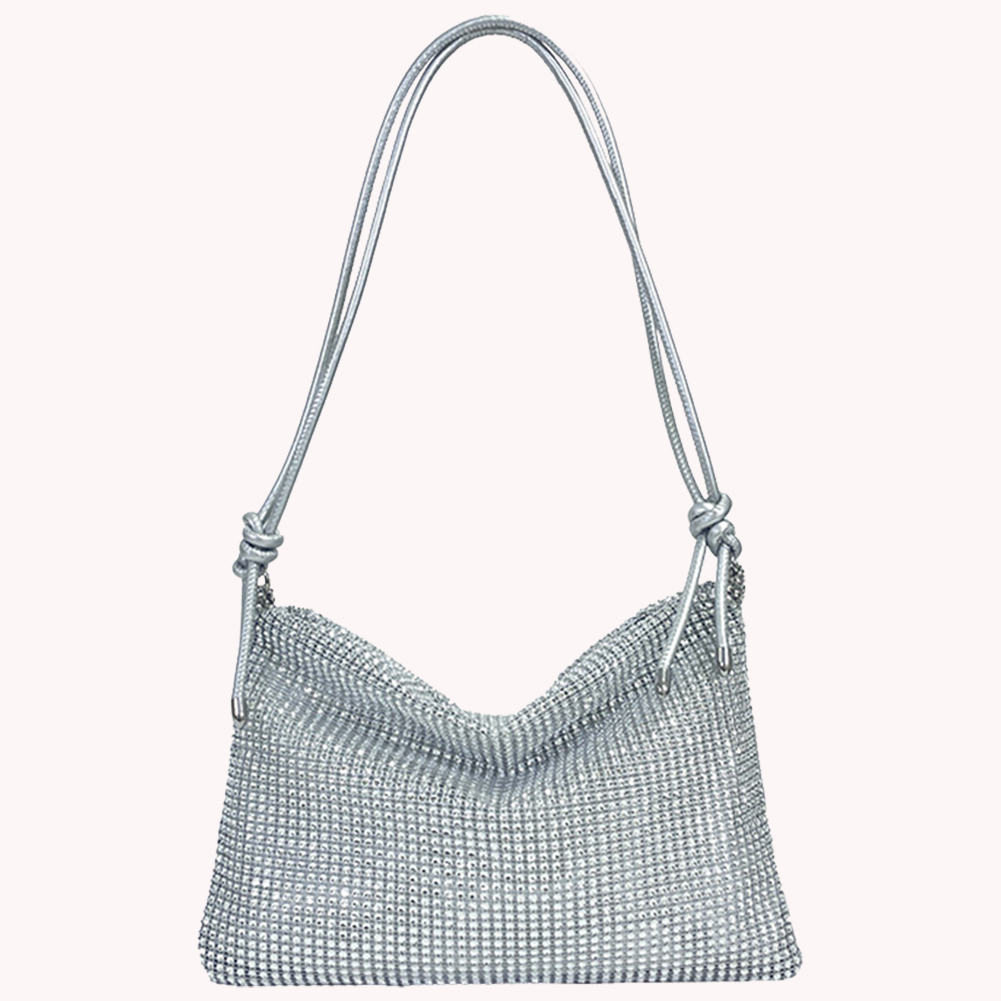 Women Rhinestones Handbag Elegant Sparkle Satchel Clutch Zipper Fashion Tote Handbag Versatile Strap Adjustable Evening Handbag