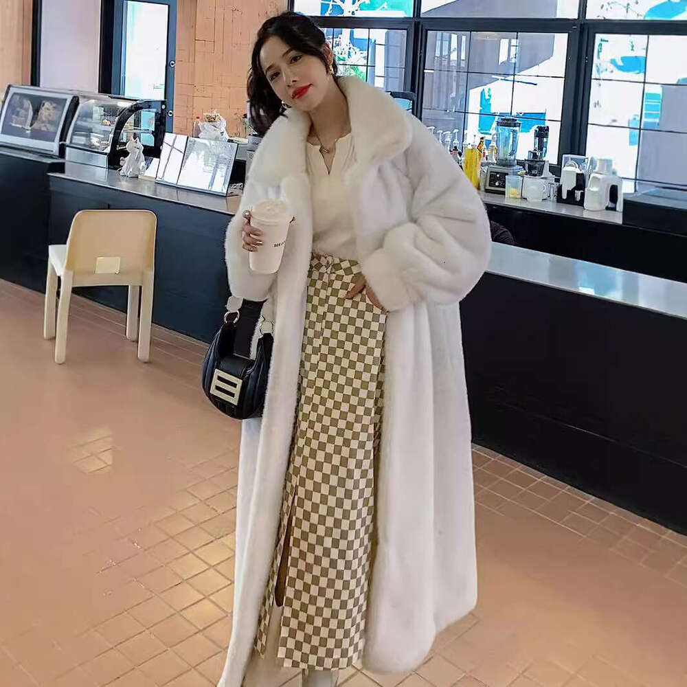 shanshi fur coat women Extended winter faux mink fur coat women's loose and thick collar clothes