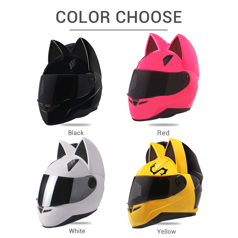 Motorcycle Helmet Full Face Breathable Off-Road Motorcycle Helmet With Cat Ears Streamlined Women Helmet HD Lens Cute f5862