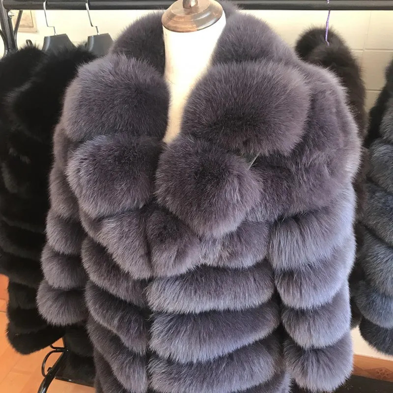 70cm Women Warm Real Fur Coat Short Winter Jacket Outerwear Natural Blue Coats for Promotion 241112