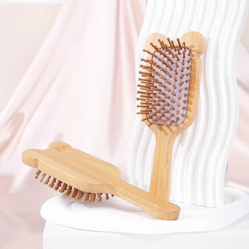 Charming bear shaped solid wood massage comb anti-static bamboo and wooden comb suitable for women - air cushion scalp and meridian relief W241112