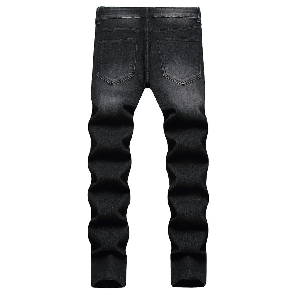 Men Motorcycle Biker Jeans Stylish Ripped Distressed Skinny Pencil Jeans Pants Holes Patch Slim Long Jeans Male Denim Trousers 241112
