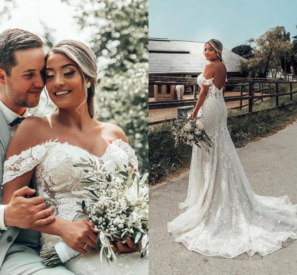 Graceful Lace Mermaid Wedding Dresses 2024 Summer New Sexy Sweetheart Off Shoulder Appliques Lace Backless Bridal Gowns Plus Size Robes BC18590