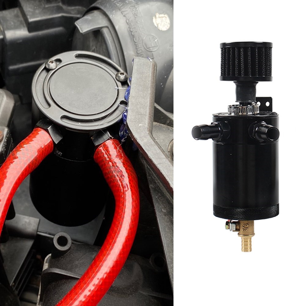 Universal Racing Baffled Aluminum Oil Catch Can Tank 2-Port/ 3-Port Reservoir with Drain Vae Breather Cylinder Filter Kit