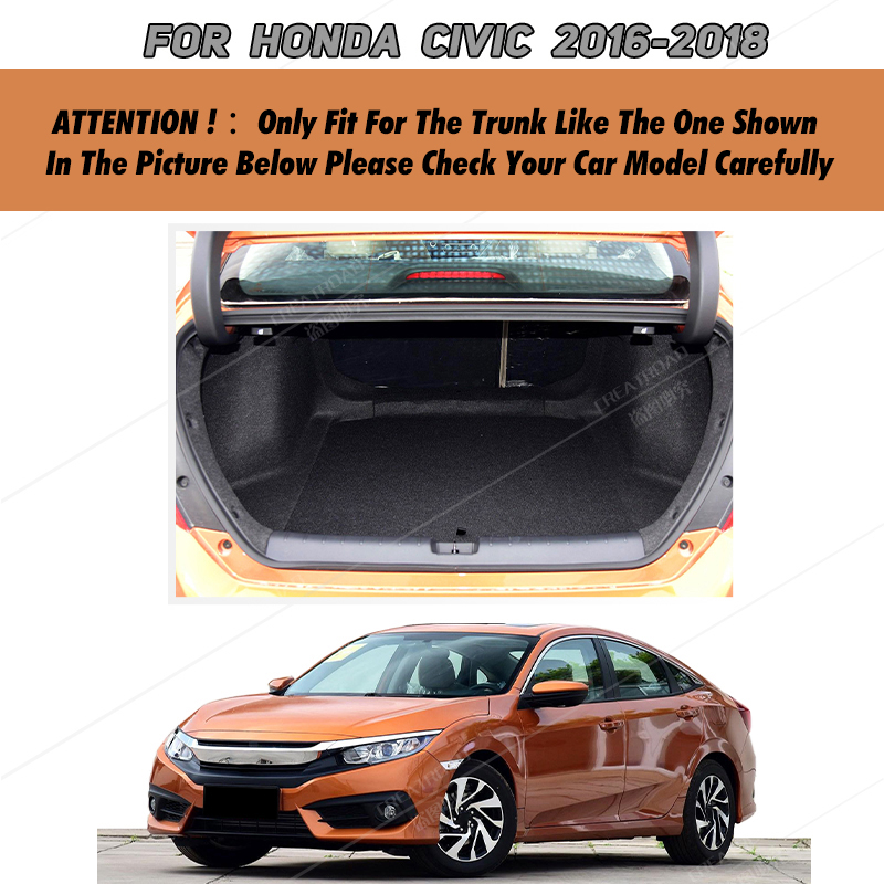 Auto Full Coverage Trunk Mat For HONDA CIVIC 5-Seat 2016 2017 2018 Car Boot Cover Pad Cargo Liner Interior Protector Accessories 95aea