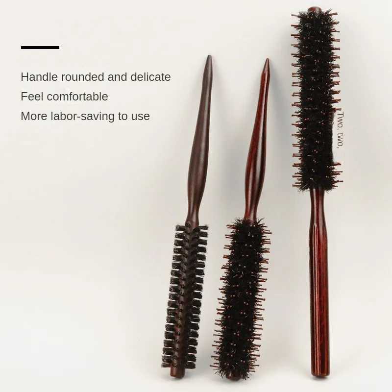 Type 3 anti-static bristle brush with wooden handle small circular brush blow dry styling brush curly hair comb W241112