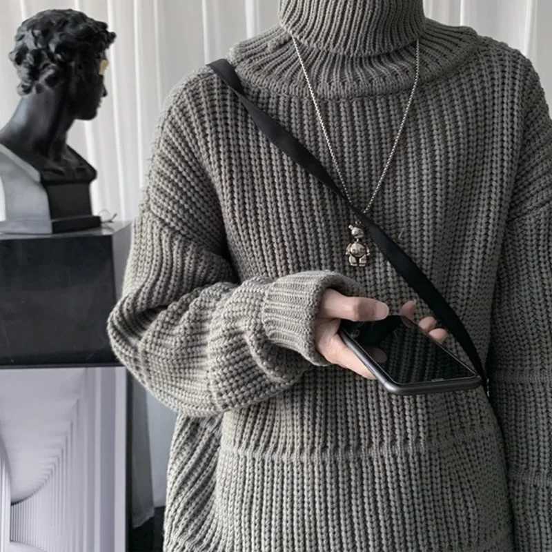 Winter sweater mens casual turtle neck zipper mens long sleeved ribbed sweater Korean fashion warm knit sweater W2411111