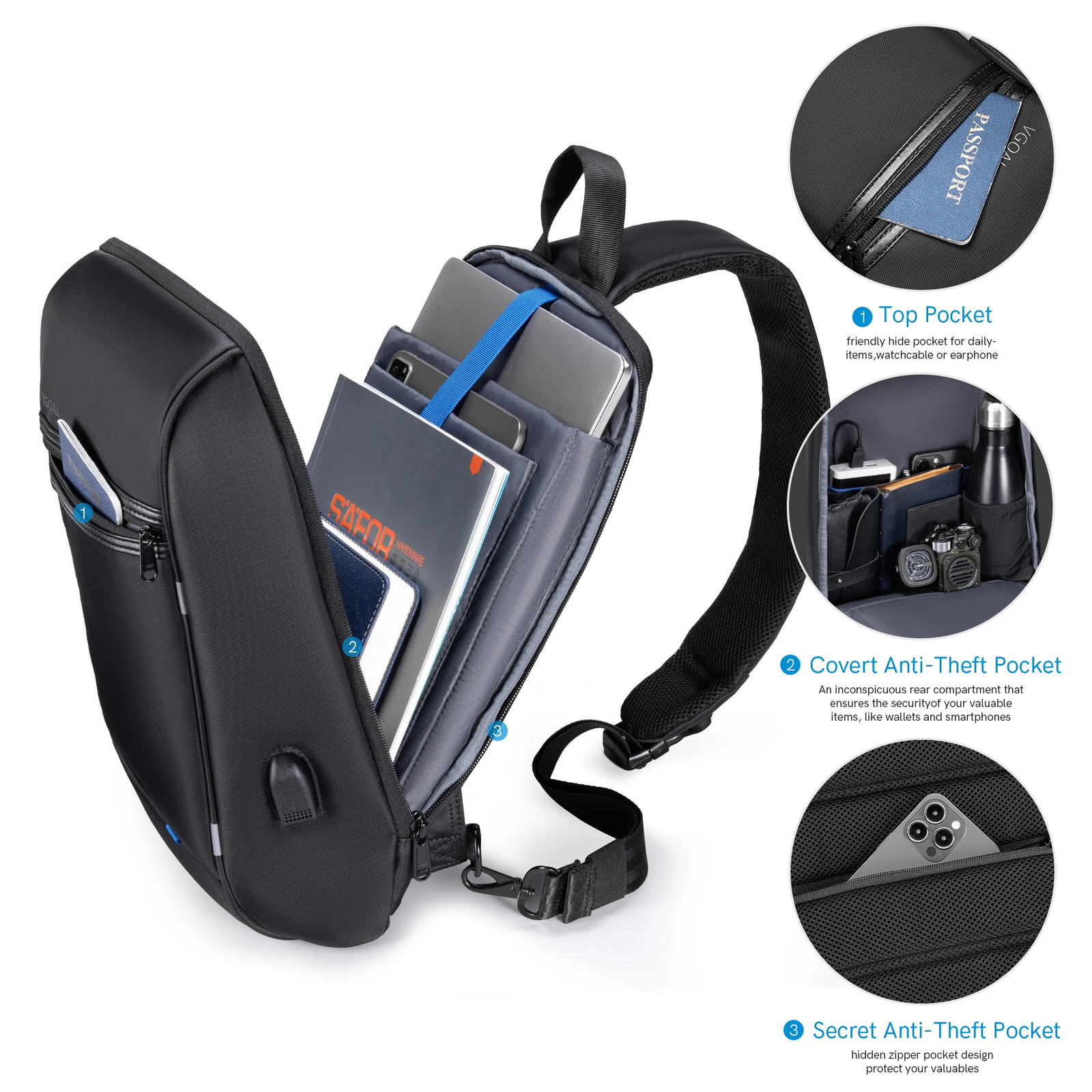 Vgoal Single Shoulder Backpack Men Small Waterproof Laptop 14 inch Mini School Bags for Boys 241111