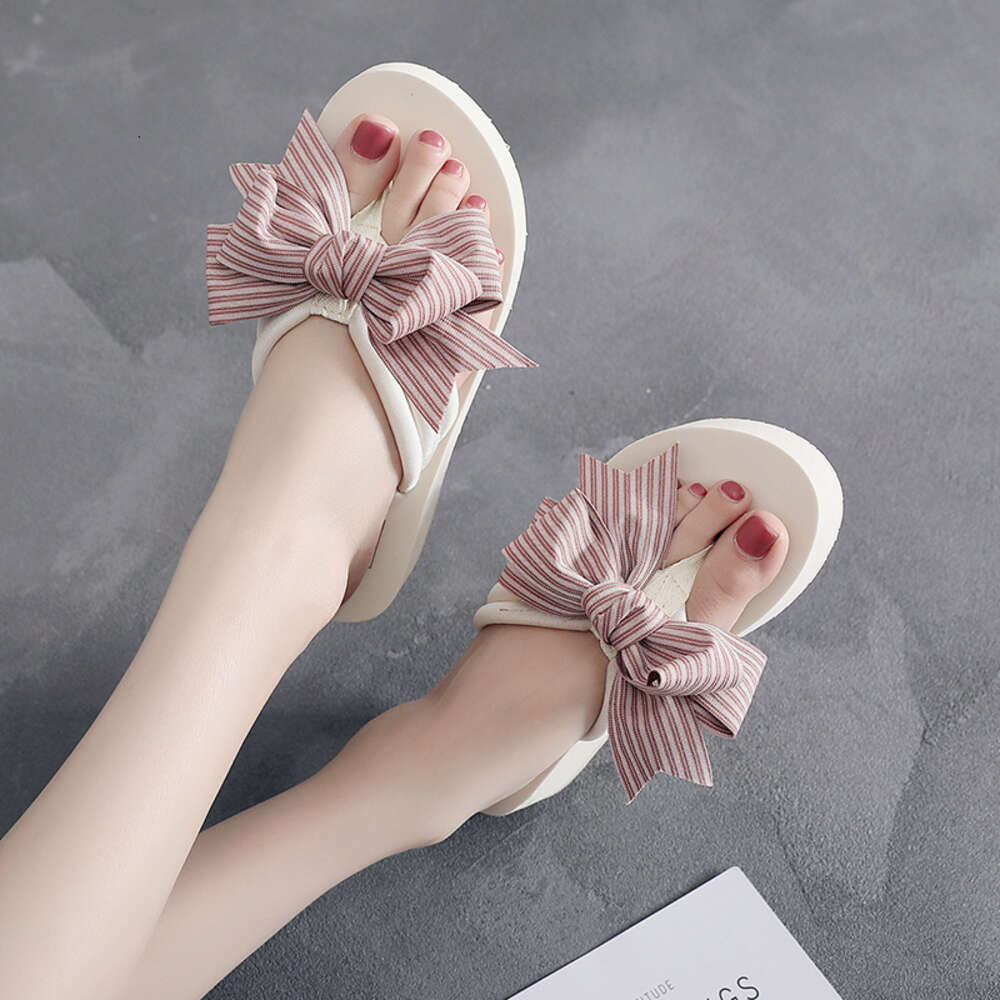 High Heeled Bow Shaped Herringbone Drag Style Sponge Cake Thick Sole Anti Slip Sandals Vacation Slippers for Women ddmythur
