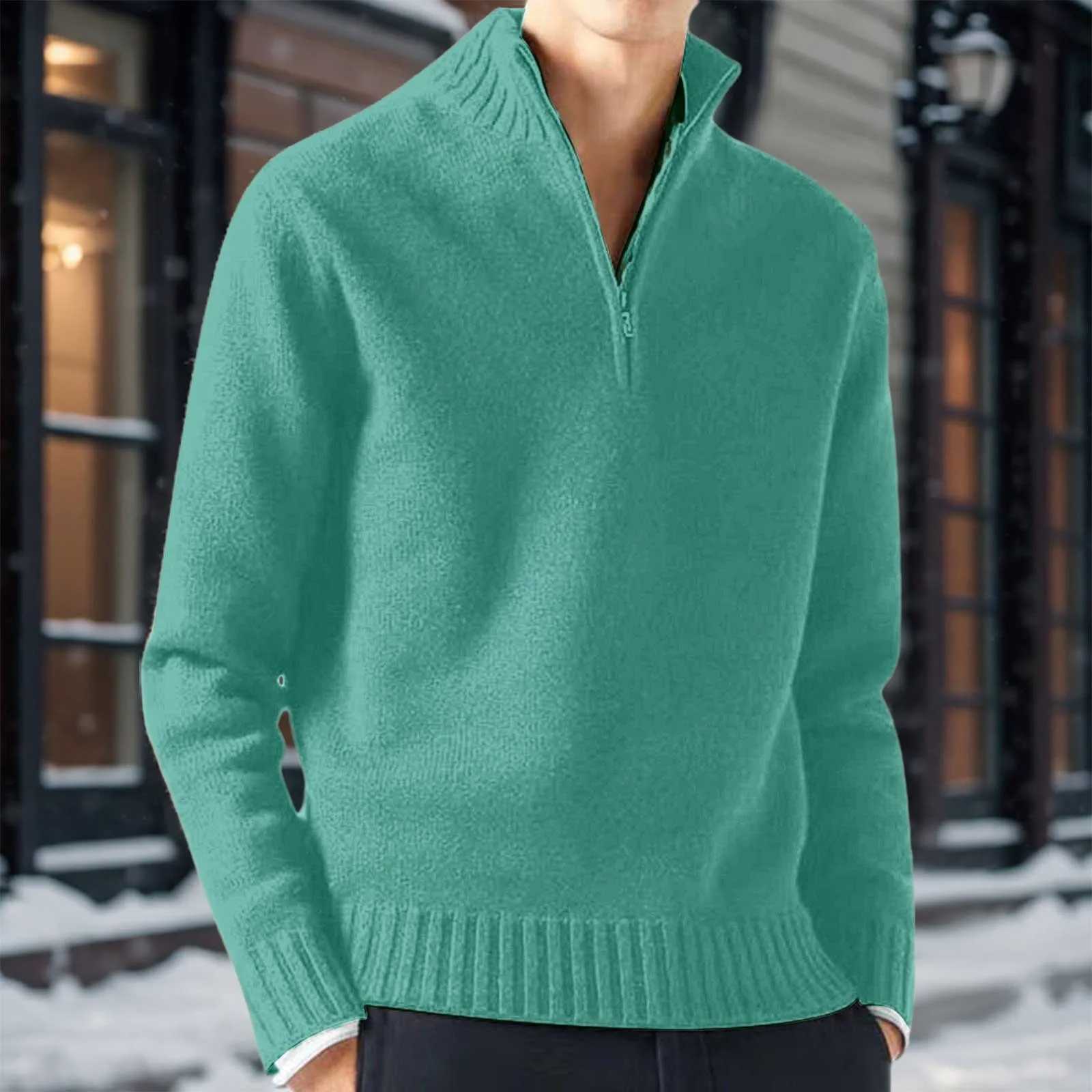 Autumn and Winter Mens Turtle Neck Sweater Knitted Pullover Solid Color Long Sleeve Sweater Mens Casual Day Warm Sweater W2411111