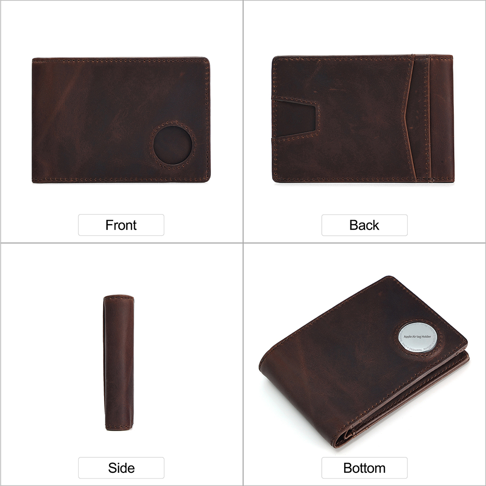 Crazy Horse Leather Men Wallet with Tracker Pocket Coin Purse Small Mini Card Holder RFID Male Wallet Air Tag Holder Cover Purse b6c61