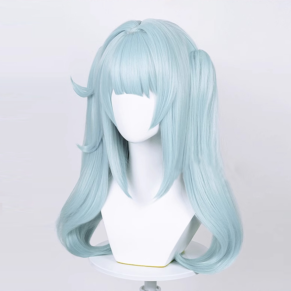 RANYU Genshin Impact Faruzan Wigs Synthetic Long Straight Light Blue Double Ponytails Game Cosplay Hair Wig for Daily Party 71193
