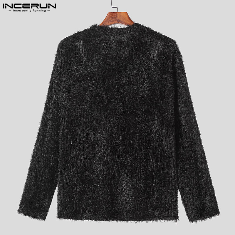 Tops 2024 Handsome INCERUN Men's Off Ddmysmile Shoulder Deconstructed Design Plush Fabric Sweater Leisure Male Long Sleeved ddmysmile Sweater S-5