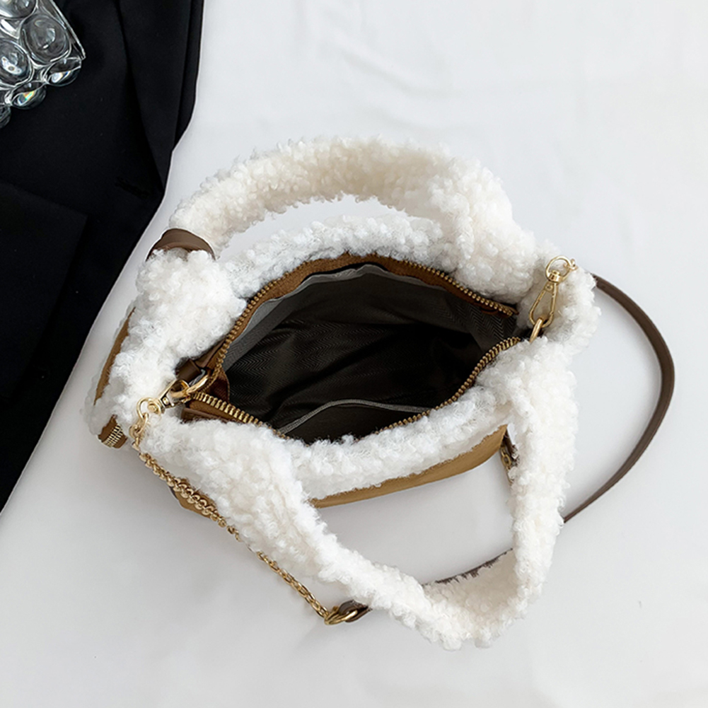 Women Faux Lamb Wool Handbag Versatile Plush Crossbody Bag with Coin Bag Fluffy Tote Handbag Messenger Bag Satchel Stylish Purse