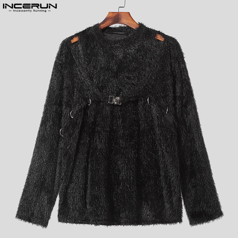 Tops 2024 Handsome INCERUN Men's Off Ddmysmile Shoulder Deconstructed Design Plush Fabric Sweater Leisure Male Long Sleeved ddmysmile Sweater S-5