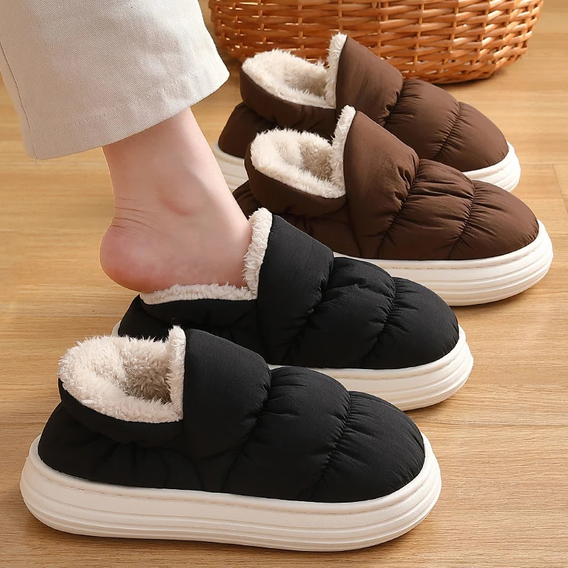 QYCKABY Plush Shoes For Women Mules Indoor Outside Winter Home Warm Fluffy Anti-skid Boots Fur Cotton Shoe Men Outdoors Sneakers 241112