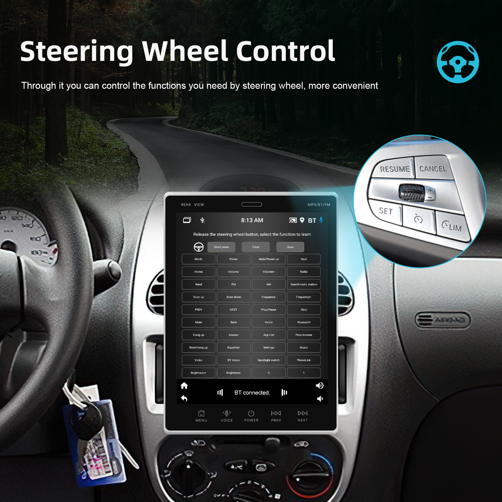 AMPrime 1 Din GPS Car Radio Stereo 9.5" Vertical Screen Android 13 Multimedia Player Carplay Android Auto For Universal WIFI RDS