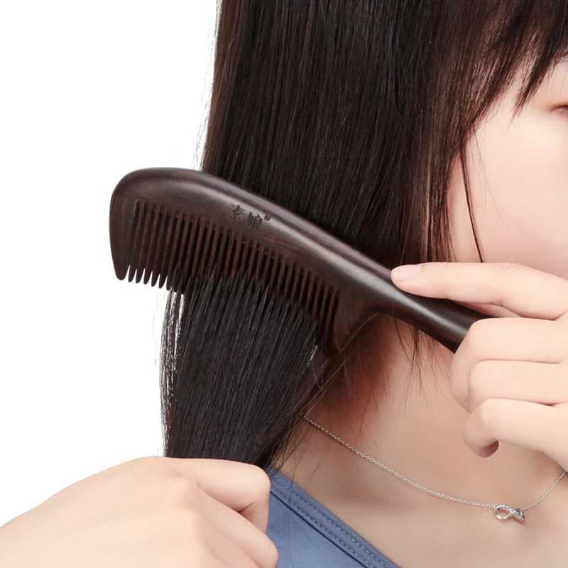 Ebony density comb with U-shaped root design circular grip healthy hair comb anti-static knot hair comb W241112