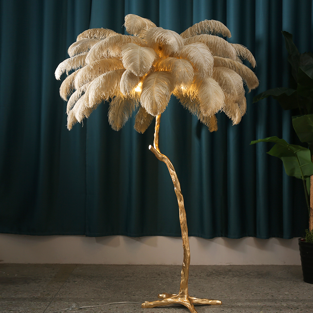 Nordic Ostrich Feather Floor Lamp Living Room Sofa Background Wall Floor Standing Lamp Home Decor Bedroom Bedside Table Lighting