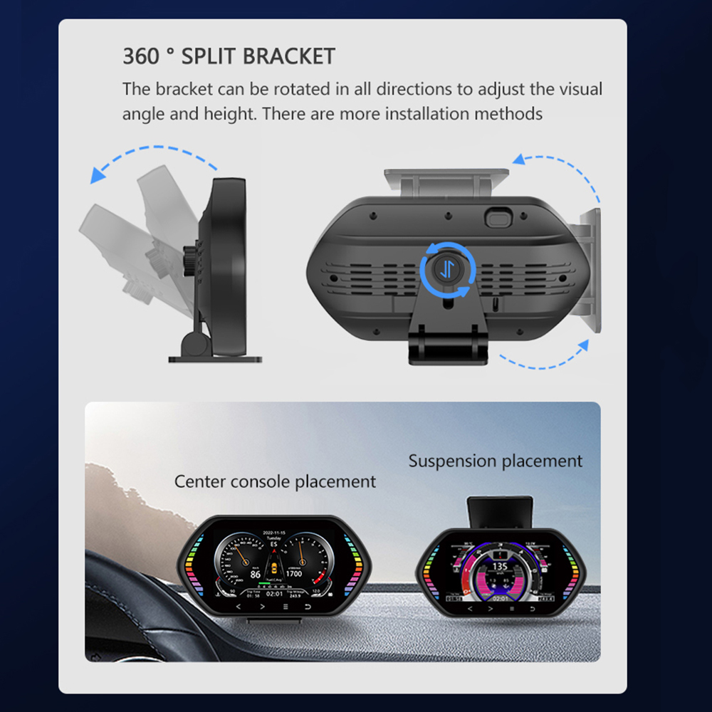 F12 HUD Head-up Display Car On-board Computer OBD2 Multifunction Screen Gauges Speedometer RPM Water&Oil Temp Meter Inclinometer