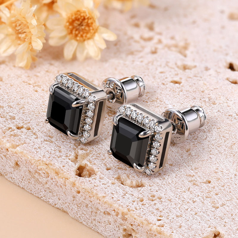 8*8mm All Moissanite Stud Earrings for Women Men Black Square D Color Dia S Sterling Sier Plated Earring Wholesale 1ecd7