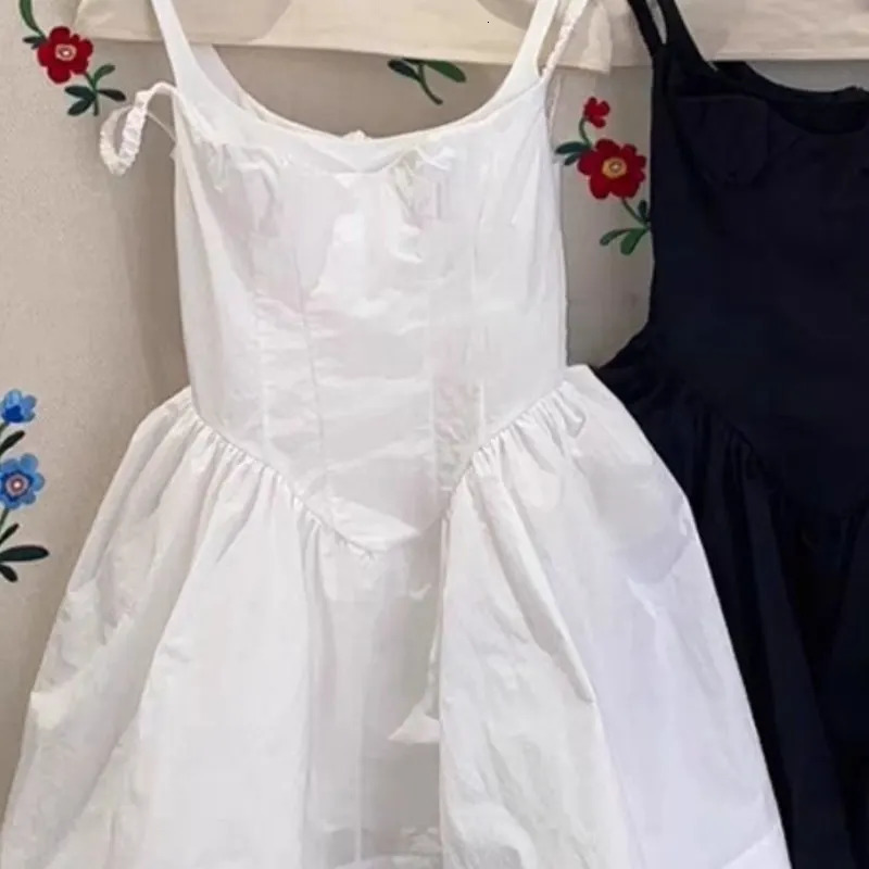 Fashion Baby Girl Princess Cotton Strap Dress Toddler Child Suspender Vestido Black White Solid Color Summer Baby Clothes 2-12Y 240329