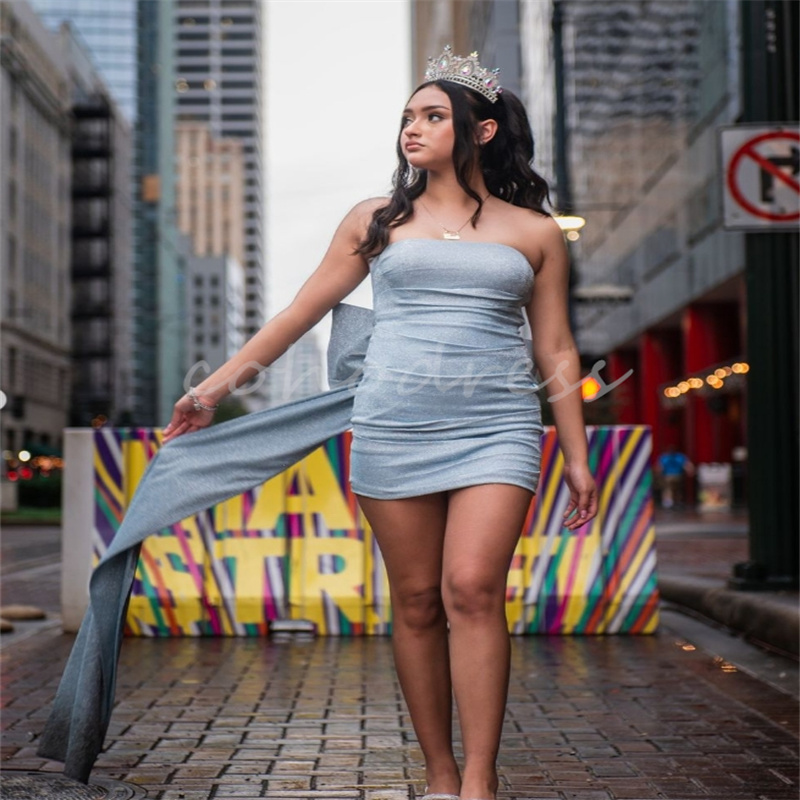 Luxury Mini Short Prom Dresses With Bow Elegant Strapless Sheath Evening Dinner Dress Sexy Cocktail Party Birthday Hoemcoming Graduation Vestio De Gal