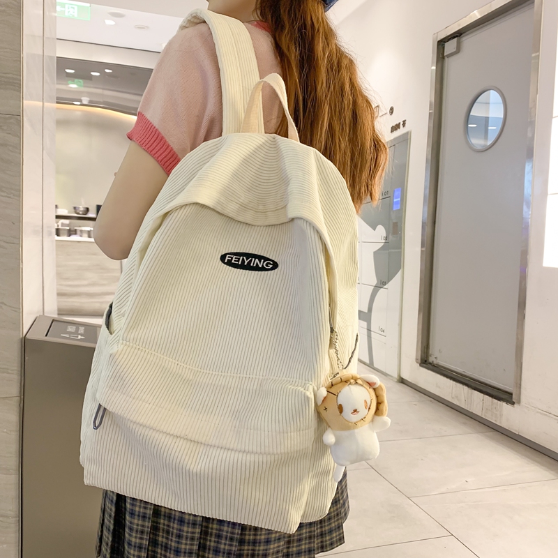 Vintage Corduroy Women'S Backpack Solid Color Simple Female Student School Bags Lady Travel Book Bag Kawaii Boy Girl Backpack e3675