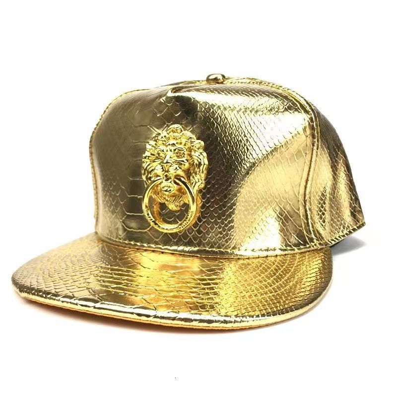 New Metal Sculpture Lion Head Hats Snakeskin Leather Hip Hop Cap Punk Style Baseball Caps For Men Women Black Red 201023