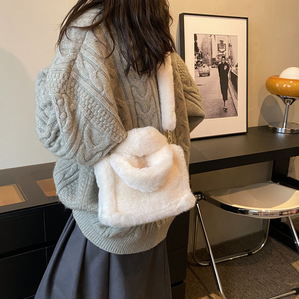 Fluffy Plush Tote Bag for Women Soft Plush Handbag Furry Top Handle Bag Female Autumn Winter Shoulder Crossbody Bag Lady Daily