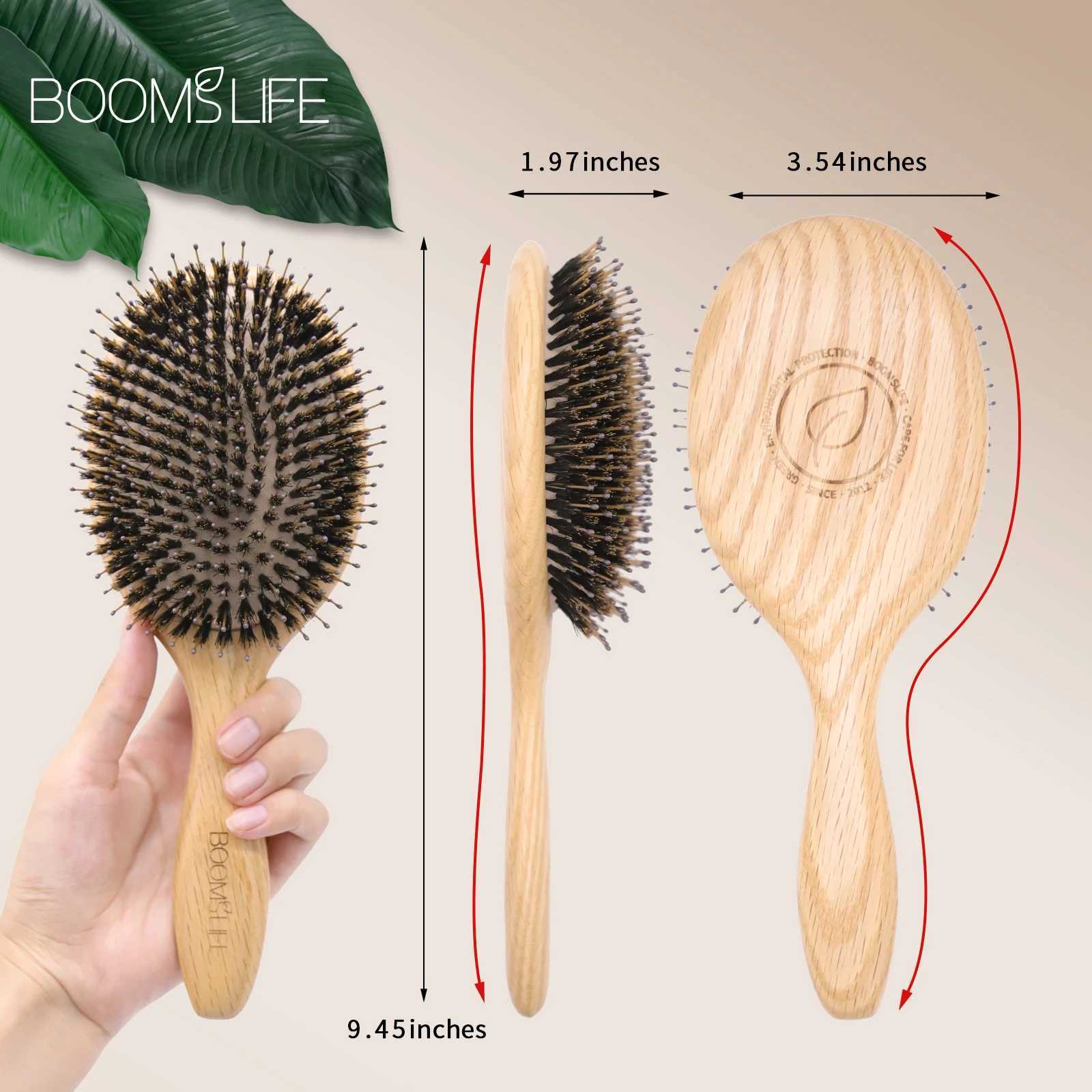 Pig mane hair brush pepper oak tree wooden comb female hair styling scalp massage hair salon beauty and hairdressing accessories W241112