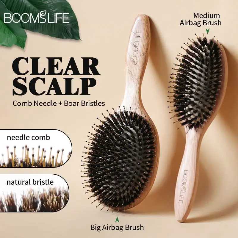 Pig mane hair brush womens wooden comb scalp massage brush angular hair brush oak tree hair brush hair cutting comb W241112