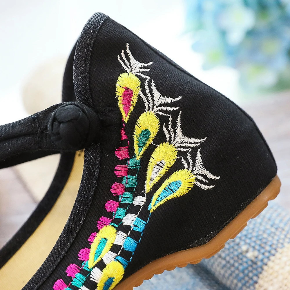 Veowalk Retro Womens Cotton Embroidered Comfortable Ballet Apartment Womens Casual Ballet Shoes Black Red Size 40 41 42 241111