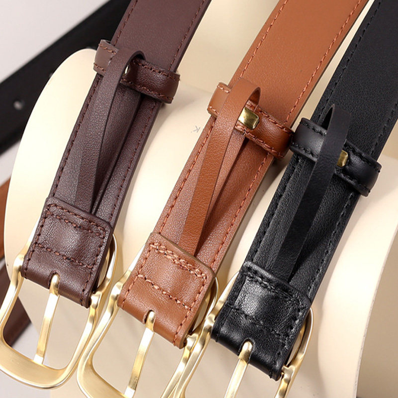 Famicare Soft Cowhide Ladies Real Genuine Leather Cowskin Pin Belt Waistband for Girls Women Metal Buckle Fashionable 81af1