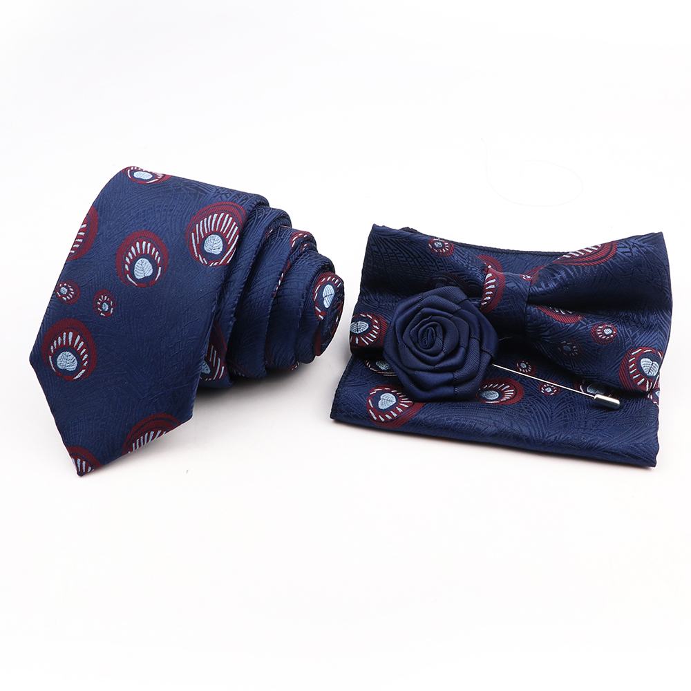 New Polyester Designer Skinny Paisley Tie Set Pocket Square Handkerchief Butterfly Bowtie Flower Brooches For Wedding Party Gift 1bab6