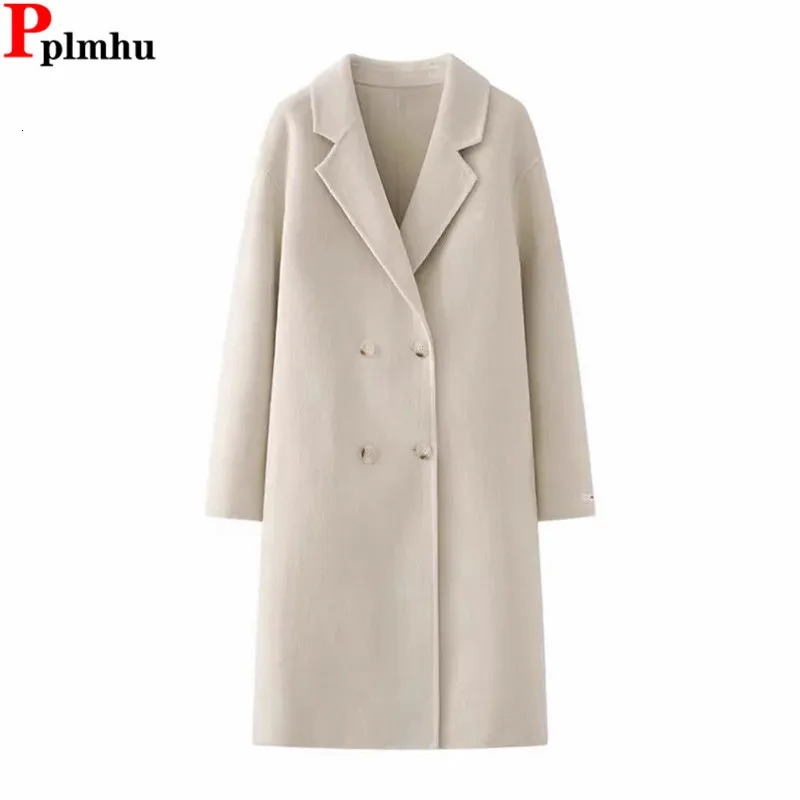 Autumn and winter collar long wool blend jacket elegant wool Abrigos casual loose jacket Casacos top Korean Chamarras jacket 241112