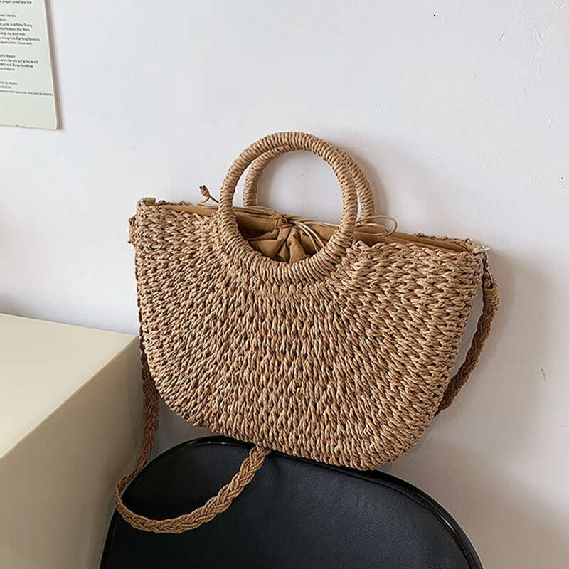 Straw Woven Handbags For Women Handmade Travel Seaside Beach Summer New Handle Bucket Shopping Tote Bag Basket Bolsa