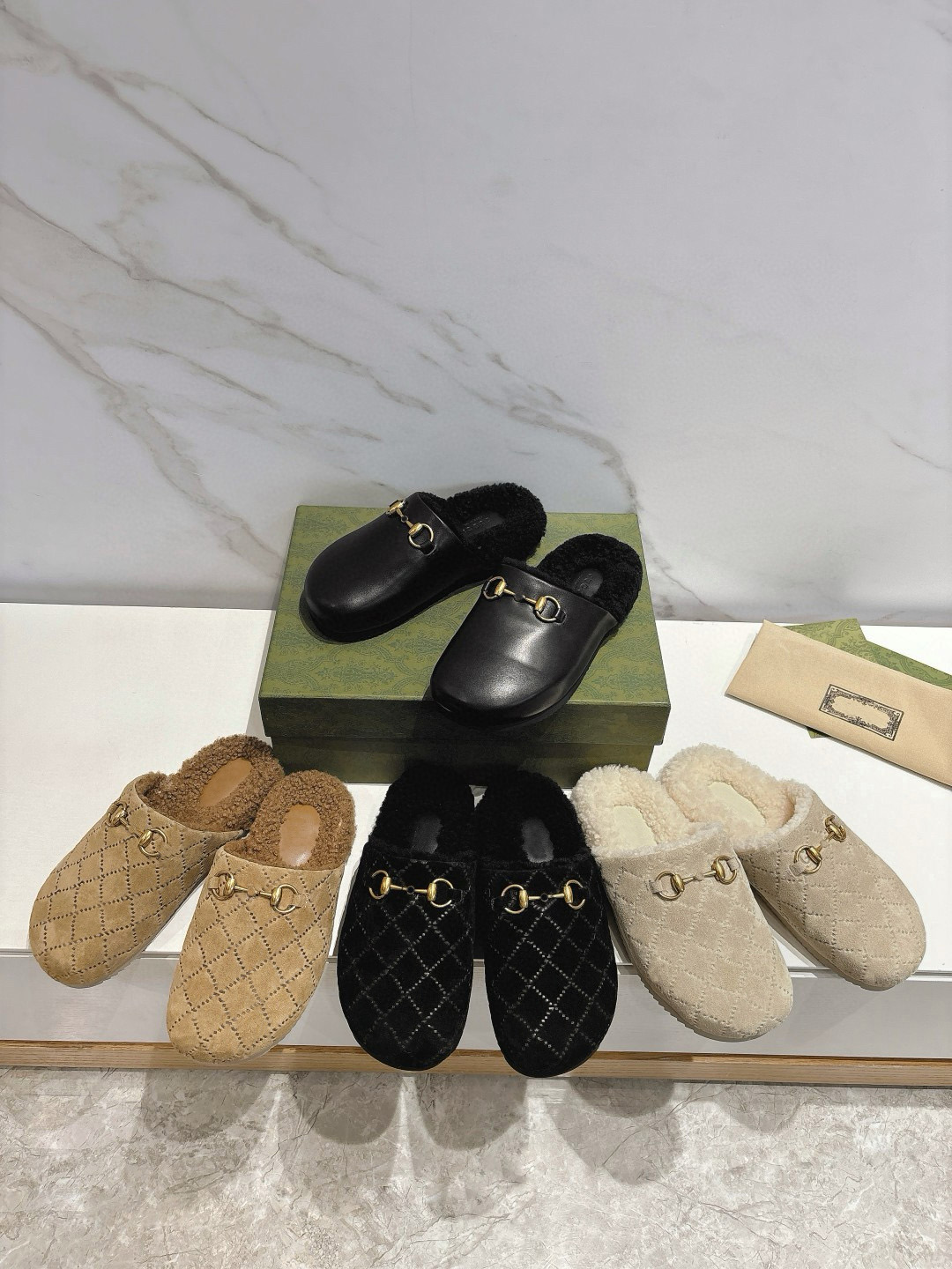 Designer Shoes fashion mule Women Horsebit slippers luxury suede wool Men Baotou slippers Wool Slippers Size 36-45