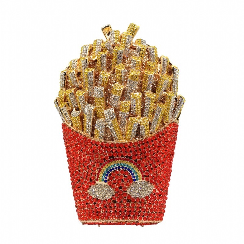 Evening Bags Boutique De French Fries Chips Rainbow Clutch Minaudiere Bag Women Crystal Evening Bag Diamond Wedding Handbag Bridal Purse 230428