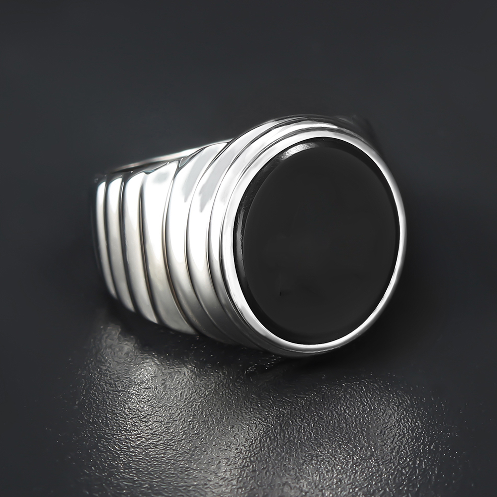 Corrugated Agate Sterling Sier Fine Jewelry Ring For Men a16b4